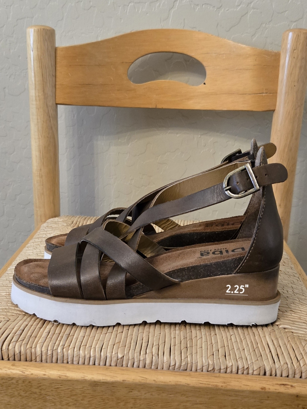 Diba Brown Leather Strappy Wedge Sandals with White Sole, Sz 8.5